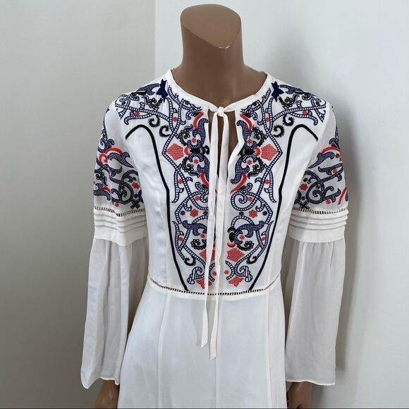 Parker Milly embroidered silk long sleeves mini dress XS - Picture 3 of 12